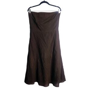 Vtg Y2K J. Crew Chocolate Brown Seersucker Cotton Strapless Midi Dress Large
